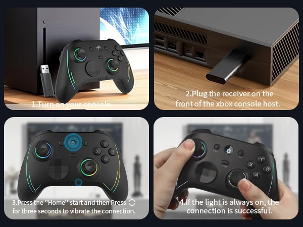 ROTOMOON HD151-S Wireless Game Controller with 7 Colors LED Lighting Compatible with Xbox One S/X, Xbox Series S/X, with 2.4G Wireless Adapter, 3.5mm Audio Jack Gaming Gamepad, Turbo/Programmable - color: Dark black