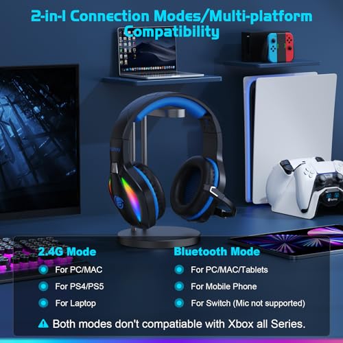 Fachixy FC100 Wireless Gaming Headset with Microphone for PS5, PS4- Gamer Headset with Mic - Bluetooth Headphones with 50Hrs Battery Life - for PC, Mac, Tablets, Switch and Smartphones