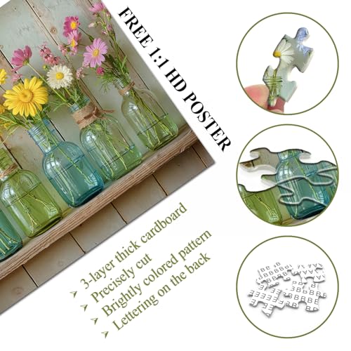 Wildflower 1000 Piece Puzzle for Adults, PICKFORU Whispering Blooms Summer Flower Garden Jigsaw Puzzle, Challenging Retro Vibrant Sunflower Vase Theme as Home Decor - style: Whispering Blooms