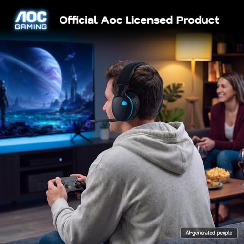 AOC 2.4GHz Wireless Gaming Headset for PS5, PS4, PC, Switch, 45Hr, Black | Bluetooth 6.0 Gaming Headphones with Noise Canceling Mic, 7.1 Virtual Surround, Great for Fortnite & Call of Duty/FPS Gamers - color: Black