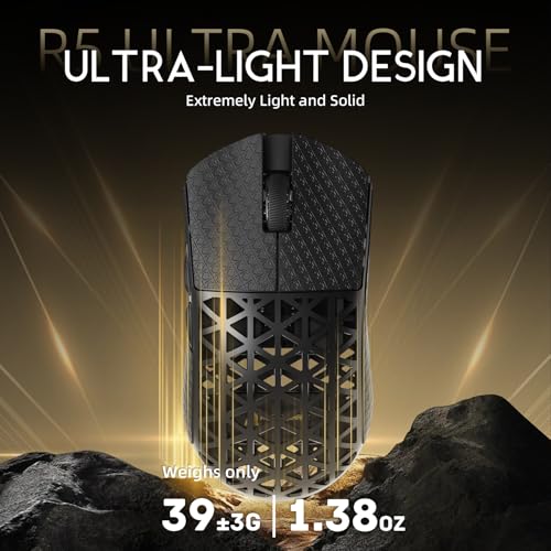 ATTACK SHARK R5Ultra 8K Carbon Fiber Wireless Gaming Mouse, Black&Tape | 42K DPI,PAW3950 MAX Sensor,39g Ultra-Lightweight,Nordic 52840 MCU Chip,Wired/BT/2.4GHz Wireless Programmable Mouse for PC/Mac - color: Black&Griptape