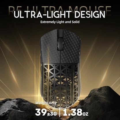 ATTACK SHARK R5Ultra 8K Carbon Fiber Wireless Gaming Mouse, Black&Tape | 42K DPI,PAW3950 MAX Sensor,39g Ultra-Lightweight,Nordic 52840 MCU Chip,Wired/BT/2.4GHz Wireless Programmable Mouse for PC/Mac - color: Black&Griptape