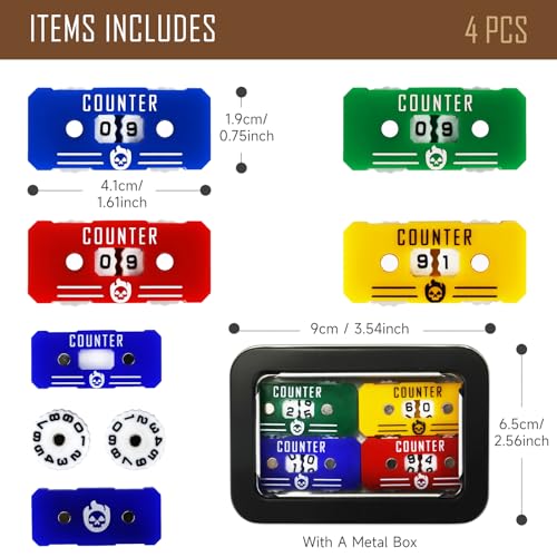 4Pcs MTG Life Counter with Metal Box, Health Tracker Life Counter for MTG Magic Card Games Accessories Tabletop RPG D&D CCG TCG Board Games - color: A Color-4pcs