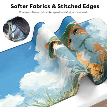 Large Gaming Mouse Pad, XL Desk Protector, Non-Slip Base | 31.5x15.7 in Extended Desk Mat with Stitched Edges for Keyboard, Work, Game, Office, Home PC and Laptop - color: Hat Cats