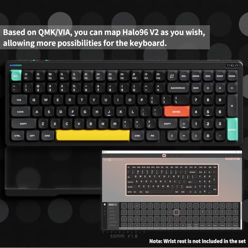 nuphy Halo96 V2 Wireless Mechanical Keyboard, 96% Hot Swappable, 99 Keys RGB Backlit, Bluetooth/USB-C/2.4GHz, Mint Switches (37gf), Black - color: Black, size: Mint (37gf)
