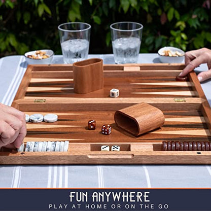 Pointworks 17 Inch Backgammon Sets for Adults. Beautiful Wood Inlaid Backgammon Board Game Set with Unique Checkers & Dice. Large Back Gammon Game Sets Travel Size for 2 Players Nardi or Tavla - style: Backgammon