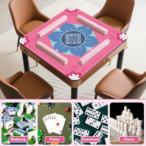 Mahjong Mat 31.5" x 31.5" Mahjong Table Mat with Rules Anti Slip Noise Reduction Pink Flower Gaming Tablecloth for Poker, Card, Board Tile Games Mah Jongg Table Cover with Carrying Bag (Pink) - style: Pink Flower