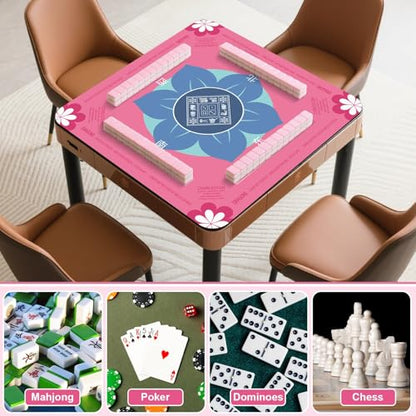 Mahjong Mat 31.5" x 31.5" Mahjong Table Mat with Rules Anti Slip Noise Reduction Pink Flower Gaming Tablecloth for Poker, Card, Board Tile Games Mah Jongg Table Cover with Carrying Bag (Pink) - style: Pink Flower