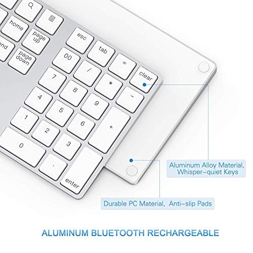 Lekvey Bluetooth Number Pad, Aluminum Rechargeable Wireless Numeric Keypad Slim 34-Keys External Numpad Keyboard Data Entry for Laptop, MacBook, MacBook Air/Pro, iMac, Windows, Surface Pro - Silver - color: White and Silver