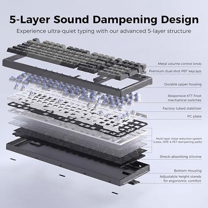 LUMI101 Wireless Mechanical Keyboard,Full-Size Keyboard with Numeric keypad，Tri-Mode BT5.0/2.4GHz/USB-C Hot Swappable Custom Keyboard,RGB Backlit Computer Gaming Keyboards(Grey Mute Switch) - color: Grey Mute Switch