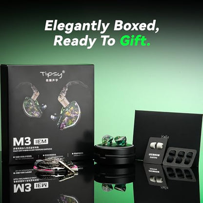 Tipsy M3 Professional IEM for Musicians, 2BA + 1DD Drivers, 36dB PNC, IPX5, Acoustic-Runway™ Technology, Skin-Friendly Resin, Detachable 0.78mm 2-pin Cable (No Mic, Black&White) - color: B-Black&White