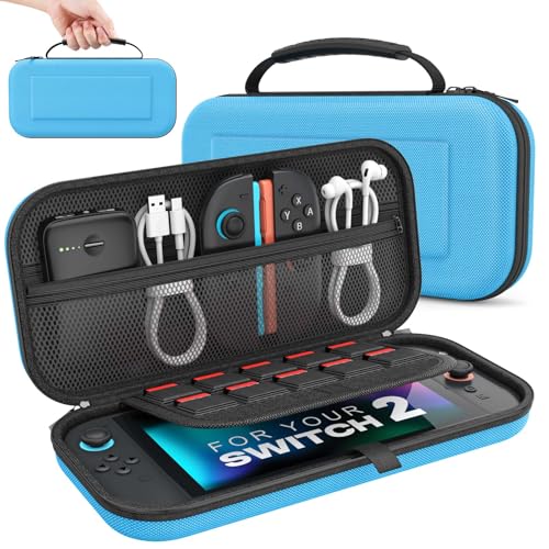 MoKo Carrying Case for Nintendo Switch 2 2025 Holds 10 Cartridges w/Pockets | Protective Hard Shell, Portable Travel Carry Case, Pouch for Switch 2 Accessories and Games, Blue - color: Blue, size: 10 Slots
