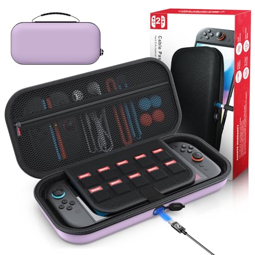 Auarte [Charge Inside] Carrying Case for Switch 2 Console (2025)/OLED | Slim Hard Portable Travel Carry Case Bag for Switch 2 Accessories with 10 Game Card Storage-Light Purple - color: light purple
