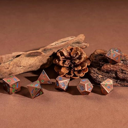UDIXI Metal DND Dice Set Copper, 7PCS Metal Polyhedral Dice Set for D&D RPG | Green Flower, Metal Case Packaging, Heavy Metal Dice, D&D Gift, for Dungeons and Dragons Role Playing Games Tabletop Games - color: Flower/Copperblue