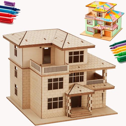 3D Wooden Puzzles for Adults,Miniature Villa Model Kit,DIY Wooden Craft for Home Office Decor,Stress Relief & Screen-Free Activity,Gift for Adults, Teens, Dads, DIY Lovers - style: Three Layers