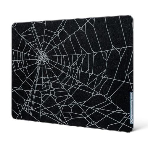 XVX Black Spider Webs Glass Gaming Mousepad 4.0,Hard Mousepad for Gaming,Ultra-Smooth Micro-Etched Surface Mouse Mat with Non-Slip Rubber Base(410mm*310mm) - color: Black(Spider Webs)