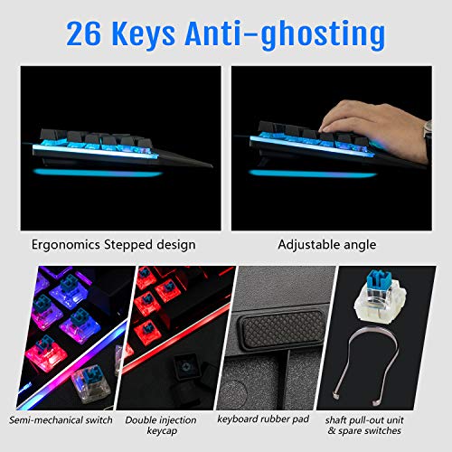 RGB Membrane-Mechanical Keyboard,CHONCHOW Edge Backlit Computer Gaming Keyboard Blue Switch Feeling for Windows PC Mac PS4 Xbox One- Black