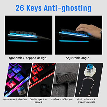 RGB Membrane-Mechanical Keyboard,CHONCHOW Edge Backlit Computer Gaming Keyboard Blue Switch Feeling for Windows PC Mac PS4 Xbox One- Black