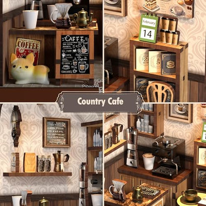 DIY Miniature Kit - 3D Puzzles for Adults & Teens, Book Nooks and Model Building Kits for Bookshelf Decor, Relaxing Craft & Unique Gift for Craft Lovers (Country Cafe)