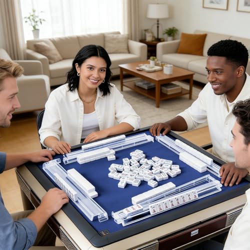 CAYOULR Mahjong Racks with Pushers Set of 4 Clear Acrylic Tile Racks | Portable Mahjong Racks One-Piece Mahjong Pushers Majiang Tile Racks for Family Game American Mahjong Gifts Accessories - color: Transparent