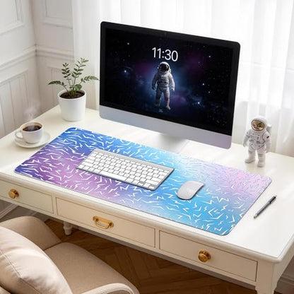Large Padded Desk Mat, Waterproof PU Leather, Ombre Gradient | Stylish Korean print, smooth grip rubber base, anti-curl edges, soft, flexible and portable for gaming & office use