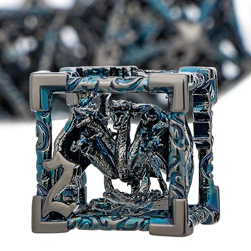 ARUOHHA Hollow DND Dice Set Black Blue Metal Dragons D and D Dice with Gift Box, Role Playing Games 7PCS RPG Dungeons Polyhedral Dice Set D20 D12 D10 D8 D6 D4 - color: Black Blue