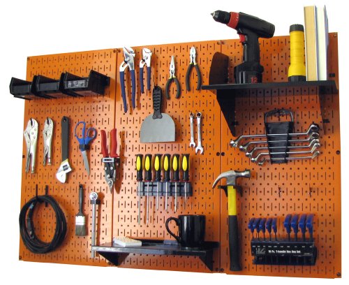 Wall Control 4 ft Metal Pegboard Standard Tool Storage Kit with Orange Toolboard and Black Accessories - color: Orange