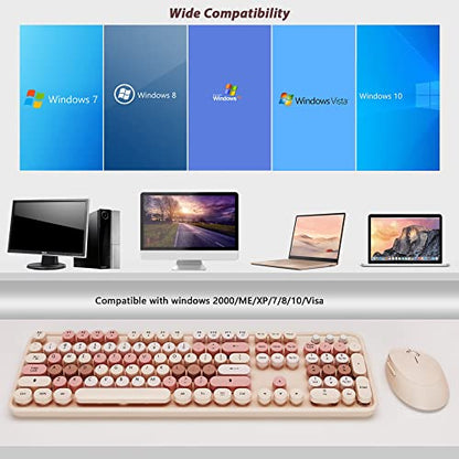 Colorful Wireless Keyboard and Mouse Combo - 104 Key Wireless Keyboard with Number Pad for Windows PC, Notebook, Laptop (Chocolate) - color: Chocolate