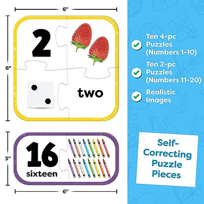 Number Puzzle Kindergarten Math Games - Number Puzzles for Kids Ages 3-5 - 20 Sets Matching Puzzle Toddler Learning Toys - Preschool Classroom Must Haves - Math Manipulatives Kindergarten - style: Counting Puzzle