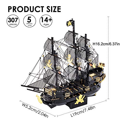 Piececool 3D Puzzles for Adults, Black Pearl Pirate Ship Metal Model Kits, 3D Watercraft Model Building Kit, DIY Craft Kits for Family Time, Great Christmas Gifts, 307Pcs - color: Black Pearl