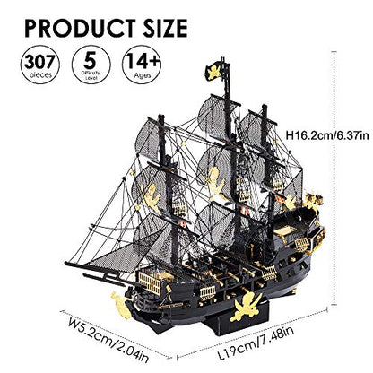Piececool 3D Puzzles for Adults, Black Pearl Pirate Ship Metal Model Kits, 3D Watercraft Model Building Kit, DIY Craft Kits for Family Time, Great Christmas Gifts, 307Pcs - color: Black Pearl