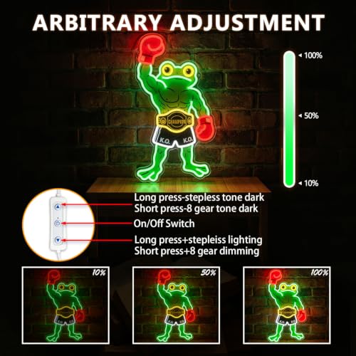 HAJAE Frog Neon Sign, Dimmable Boxing Frog Champion LED Light Wall Decor - Funny Muscular Frog Gifts for Men Boys Kids, Wrestling Birthday Party Decorations, Gym Man Cave Room Neon Light - style: Boxing Frog