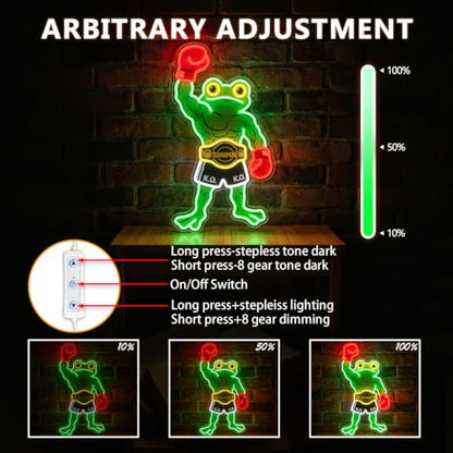 HAJAE Frog Neon Sign, Dimmable Boxing Frog Champion LED Light Wall Decor - Funny Muscular Frog Gifts for Men Boys Kids, Wrestling Birthday Party Decorations, Gym Man Cave Room Neon Light - style: Boxing Frog