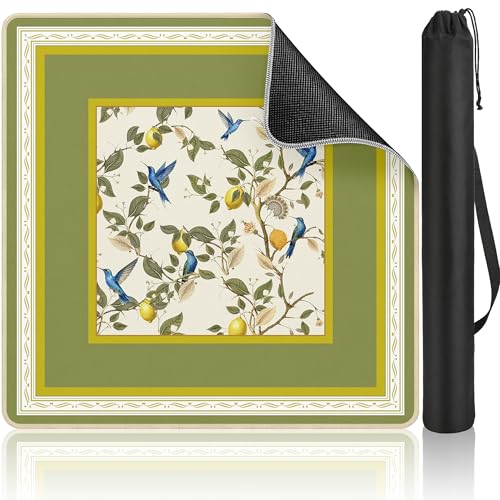 Mahjong Mat for Table Mah Jong Mat Neoprene Travel Chinoiserie Floral Majong Mat Mahjong Gifts for Women Unique Non-Slip Rubber Pad, 31.5" x 31.5", Lemon Bird - color: Lemon Bird, size: 31.5" x 31.5"