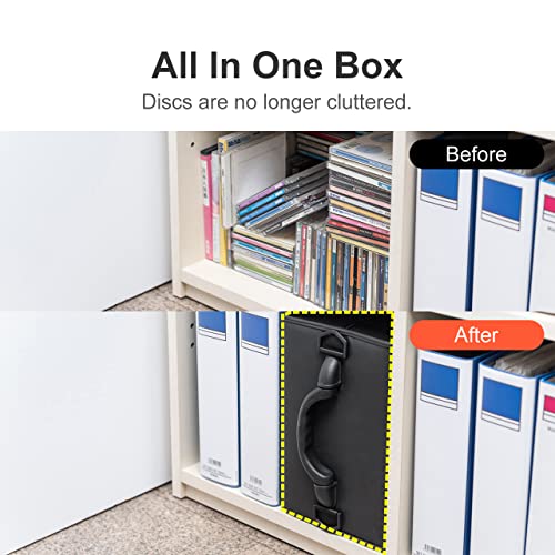 SANWA 320 Capacity CD Case, DVD Blu Ray Case Holder with Handle & Zippers | Hardshell CD Binder Storage Box, Portable, Dust & Scratch-proof, Movie Music Media Disc Wallet, for Home, Office, Car, Black - size: 320