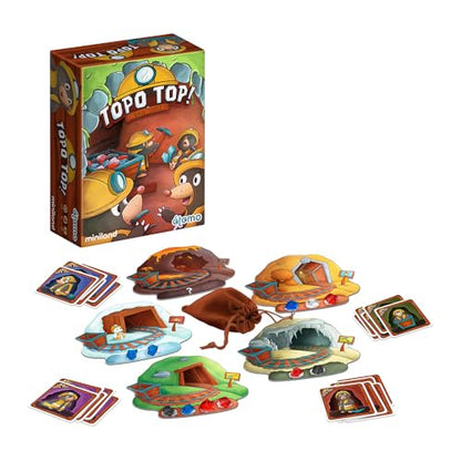 Miniland Children's Board Game, +6 Years, Coloured Gems, Boards and Bag, Strategy and Fun in Underground Adventures, Ideal for Family Play | Topo Top - color: Brown