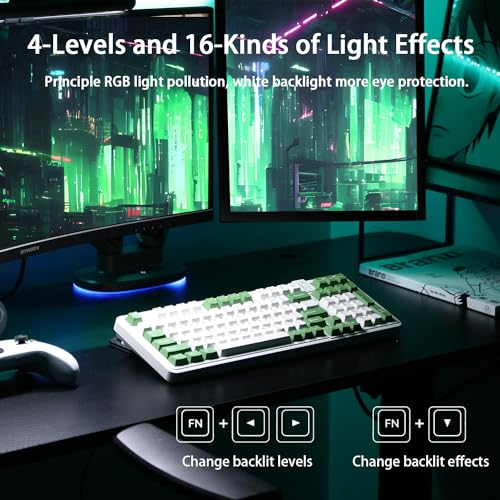 AUSDOM 98Pro Wireless Mechanical Keyboard, Tri-Mode BT/2.4GHz/USB-C Hot Swappable Custom Gaming Keyboard with Backlit, Gasket Structure, Linear Switches for Windows/Mac/PC (Clicky Sound) - color: Green