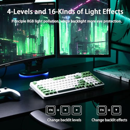 AUSDOM 98Pro Wireless Mechanical Keyboard, Tri-Mode BT/2.4GHz/USB-C Hot Swappable Custom Gaming Keyboard with Backlit, Gasket Structure, Linear Switches for Windows/Mac/PC (Clicky Sound) - color: Green