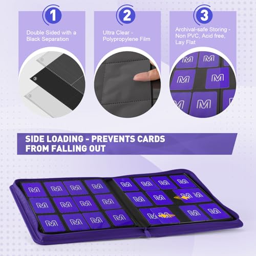 Premium Card Binder 12 Pocket for 720 Pockets Trading Card Binder, PU Zipper Card Collection Album, Sturdy Side-Loading Card Book Holder for MTG, TCG, Game Cards, Sports Cards - color: 12 Purple