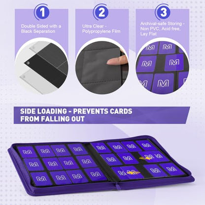 Premium Card Binder 12 Pocket for 720 Pockets Trading Card Binder, PU Zipper Card Collection Album, Sturdy Side-Loading Card Book Holder for MTG, TCG, Game Cards, Sports Cards - color: 12 Purple