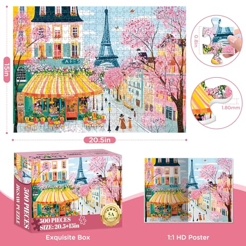500 Piece Puzzle for Adult,Cityscape Eiffel Tower Jigsaw Puzzle for Senior,Unique Large Piece Puzzle with HD Print & Poster,nterlock Perfectly Frameable,Challenging Family Game Great Gifts,20.5 x 15In - color: Cafe