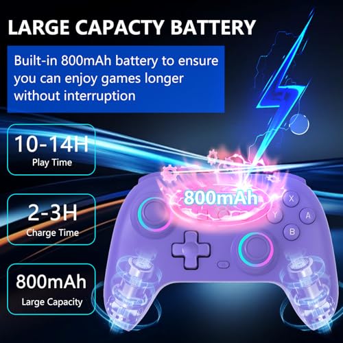 SZYUYU Switch Controller for Switch 2,Switch Pro Controller for Switch/OLED/Lite/PC with 7 Colors LED Light/3-level TURBO Adjustable,4-Speed Dual Vibration/Hall Effect Sticks/Wake Up/Gyro Axis Motion(Purple) - color: Purple