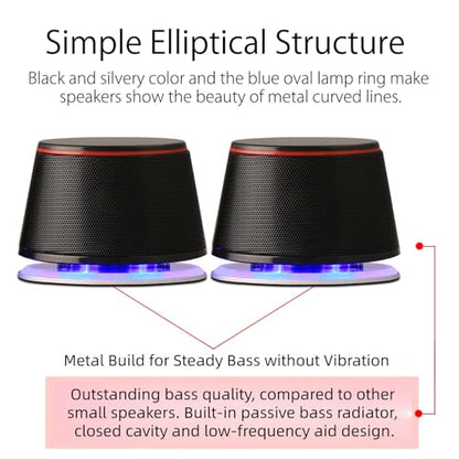 Sanyun SW102 Computer Speakers, 5Wx2, Deep Bass from Compact Cabinet, Stereo 2.0 USB Powered 3.5mm Aux Multimedia Speakers, Built-in Passive Bass Radiators, PC Laptop Desktop Speakers, Black - color: Black