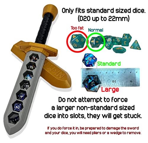 Sword Dagger Dice Holder - (Random 7PCS D20 Dice Set Included) - Custom Polyhedral Dice Storage for Tabletop RPG - Dungeons and Dragons - DND - D&D (Gold) - color: Gold