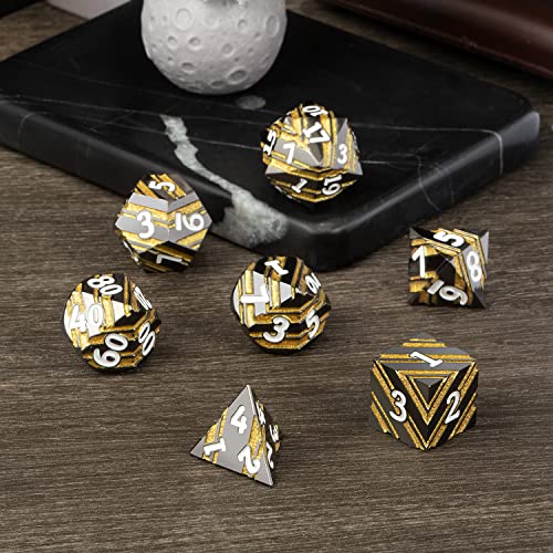 Stripe Metal DND Dice Set,DNDND Metallic D&D Dice with Gift Case for Dungeons and Dragons D&D (Gold Stripes) - color: Stripe Gold