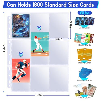 Tioplior 300 Pack Trading Card Sleeve Pages,9 Pockets Double Sided Binder Sheets for 3 Ring Binder,Hold 5400 Cards Fit for MTG,TCG,Baseball,Sports Standard Cards - size: 300
