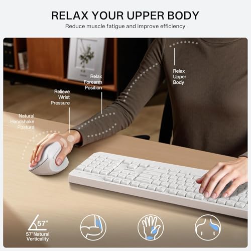 Philips Ergonomic Mouse - Vertical Mouse with 800/1200/1600 Adjustable DPI, 6 Silent Buttons, Auto Power Saving,Light Weight,2.4GHz Wireless Mouse for Laptop,Desktop, PC- White - color: White