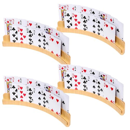4 Packs of Double-Layer Card Holders with Wood Grain Design，Playing Card Holder for Kids Adults Hands Free Card Holder for Family Card Game Nights Poker Parties - color: Wood Grain Design(4pack)