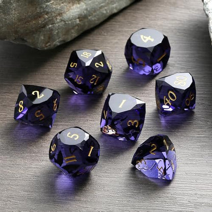 DNDND 7-Piece Glass Dice Set D&D- Multifaceted RPG Dice Set for DND, Tabletop Gaming, Collectors | Premium Gift Box & Durable Design (Dark Purple) - color: Dark Purple