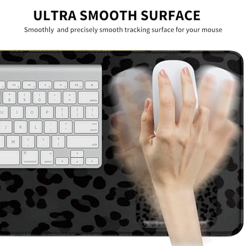 Mouse Pad Desk Mat Ergonomic Wrist Support Pad Set,Mouse Wrist Rest Keyboard Pad with Stitched Edges and Non Slip Base-Black Leopard Panther Cheetah Print - color: Black Leopard
